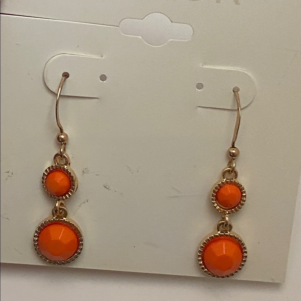 Orange and Gold Hanging Pierced Earrings